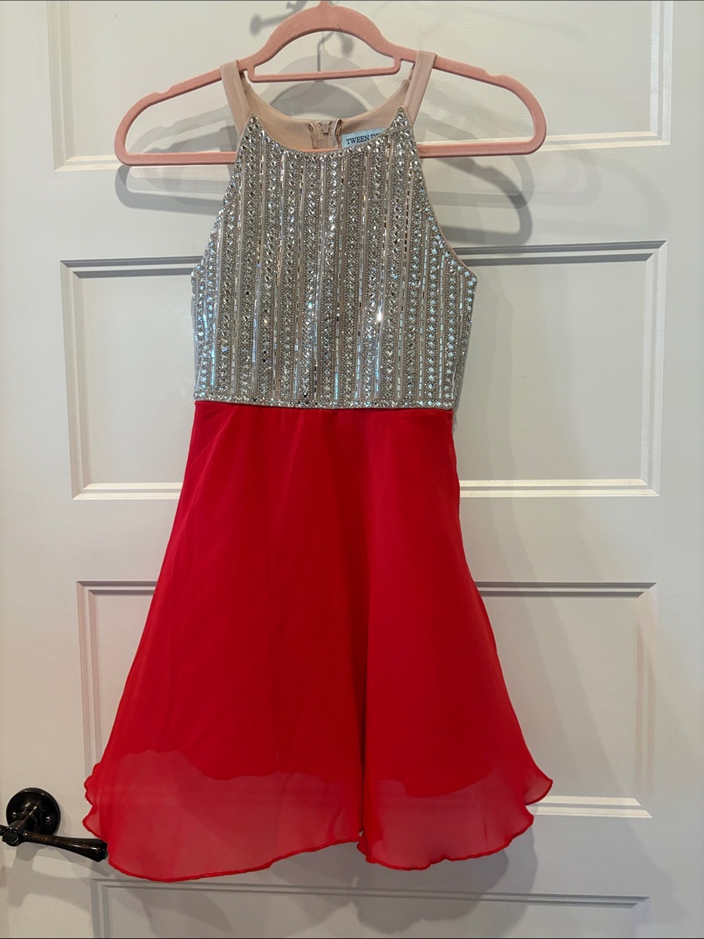 Twinkle Kids Silver Sequin Bodice Red Chiffon Party Dress